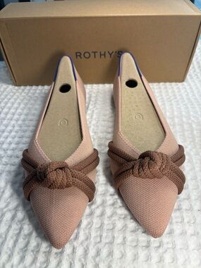 Rothy's Pointed Knot Ballet Flat - Pink with Brown Knot